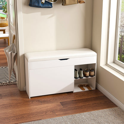 Entryway Bench with Shoe Storage,Adjustable 3-Tier Flip-Up Drawers & Hidden Cabinet,Space-Saving Shoe Organizer,Triple Storage and Modern Design,for Hallway and Living Room New Era Fashion LLc