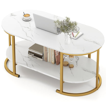 Marble Coffee Table with Open Storage Shelf New Era Fashion LLc