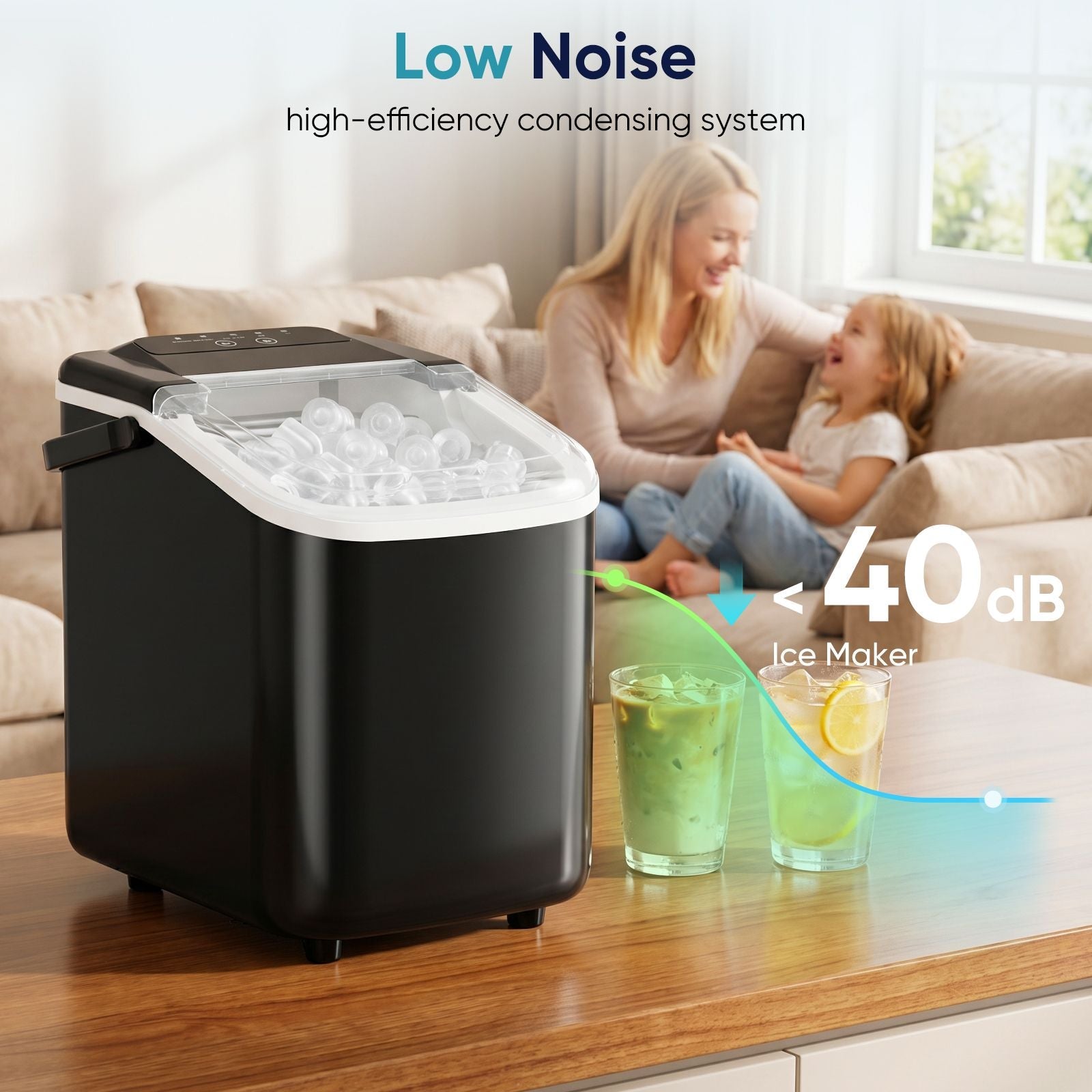 Desktop ice maker, with movable handle, can produce 9 ice balls in 6 to 8 minutes, equipped with a basket and a spoon New Era Fashion LLc