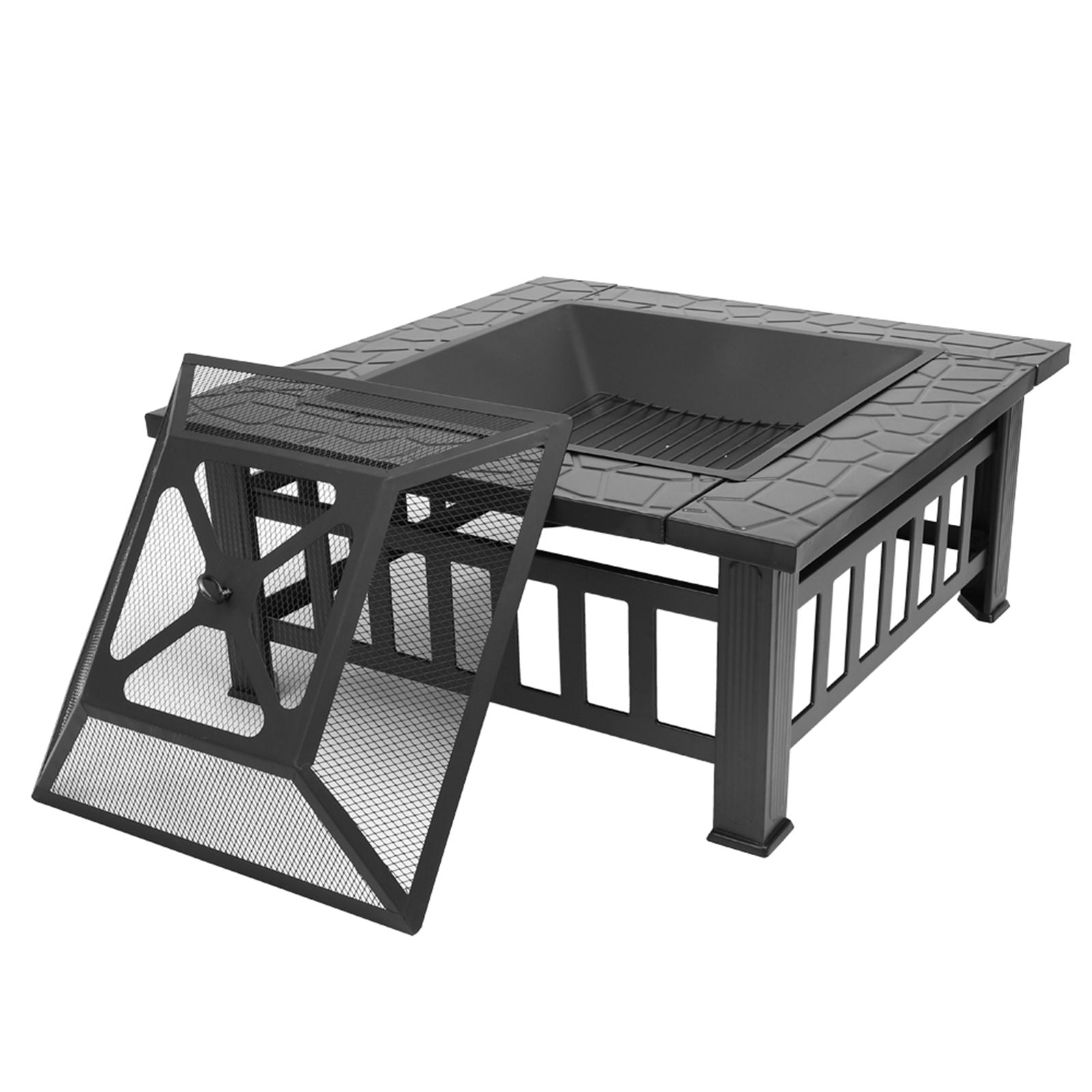 Portable Courtyard Metal Fire Pit with Accessories Black New Era Fashion LLc
