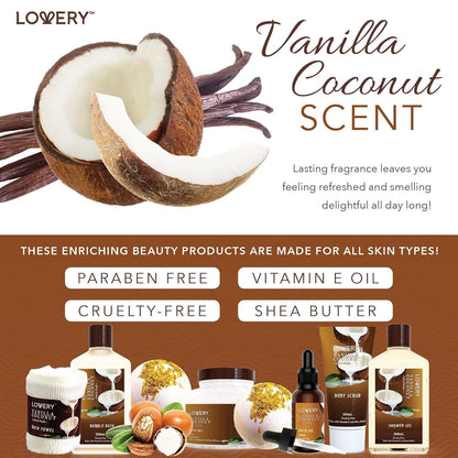 Gifts For Women Gift Basket for Women– 9 Piece Set of Vanilla Coconut Home Spa Set, Luxurious Gifts for Her, Bath and Body Sets Includes Fragrant Lotions, Large Bath Bombs, Coconut Oil New Era Fashion LLc