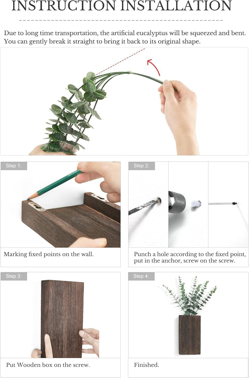 2 Pack Wood Wall Planter Vase with Artificial Eucalyptus Farmhouse Wall Hanging Decor Pocket Planter for Indoor Fake Plants Greenery, Living Room Bedroom Kitchen Home Office Decoration New Era Fashion LLc