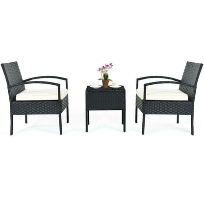 3 Pieces Outdoor Rattan Patio Conversation Set with Seat Cushions New Era Fashion LLc
