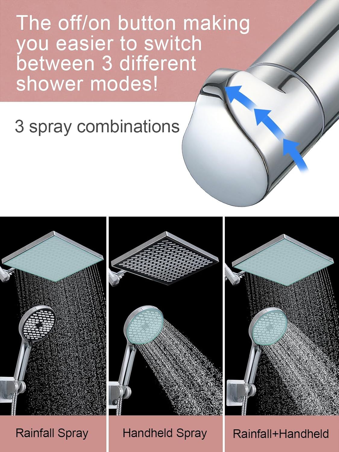 11.8 Inch Rain Shower Head with 6 Modes Handheld Water Spray High Pressure Showerhead Combo with 11 Inch Adjustable Extension Arm New Era Fashion LLc