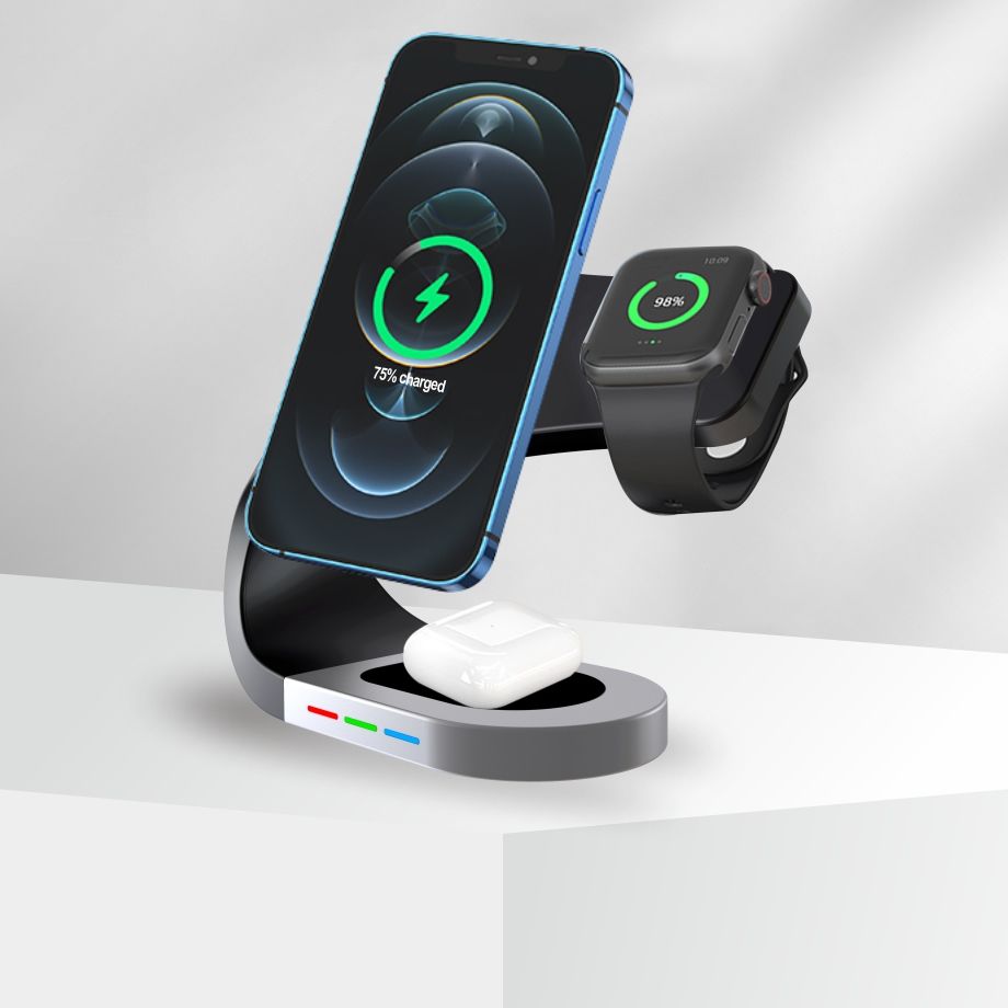 Wireless Charging Station; 3 In 1 Magnetic Fast Charging Wireless Charger Stand For Iphone 14/13/12/11/Pro/X/Max/XS/XR/8/Plus; IWatch7/6/5/4/3/2/SE Airpods 3/2/Pro New Era Fashion LLc