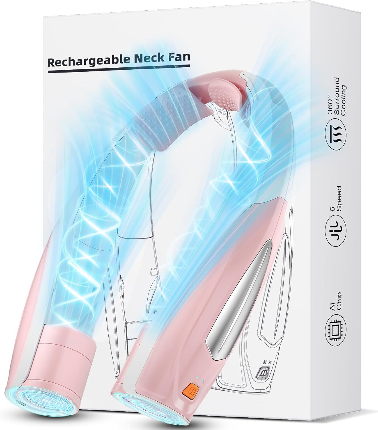 Neck Fan, 6 Speeds Adjustable Portable Personal Fan Rechargeable, Faster Cooling Wearable Fan, Ultra Quiet for Home, Office, Travel, Outdoor New Era Fashion LLc
