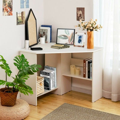 Corner Computer Desk Triangle Writing Workstation with Storage Shelf New Era Fashion LLc