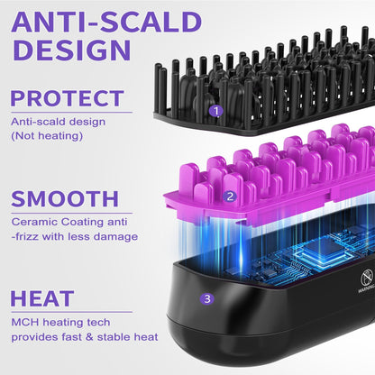Hair Straightener Brush, Ionic Plus Steam Straightening Brush for Smooth, Anti-frizz Hair, Anti-Scald Ceramic Straightening Comb, Heated Straightener Brush Flat Iron Fast Heating for Home Salon New Era Fashion LLc