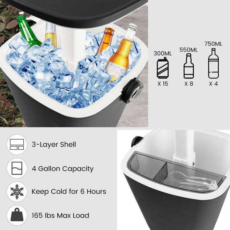 3-in-1 Portable Cooler Bar Table with Bottle Opener and Lift Top Lid for Camping Poolside New Era Fashion LLc