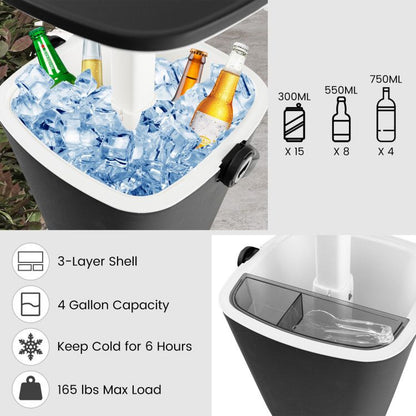 3-in-1 Portable Cooler Bar Table with Bottle Opener and Lift Top Lid for Camping Poolside New Era Fashion LLc