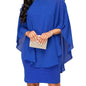 Plus Size Solid Round Neck 3/4 Sleeve Cape Midi Dress; Women's Plus Elegant Slight Stretch Cape Midi Dress New Era Fashion LLc