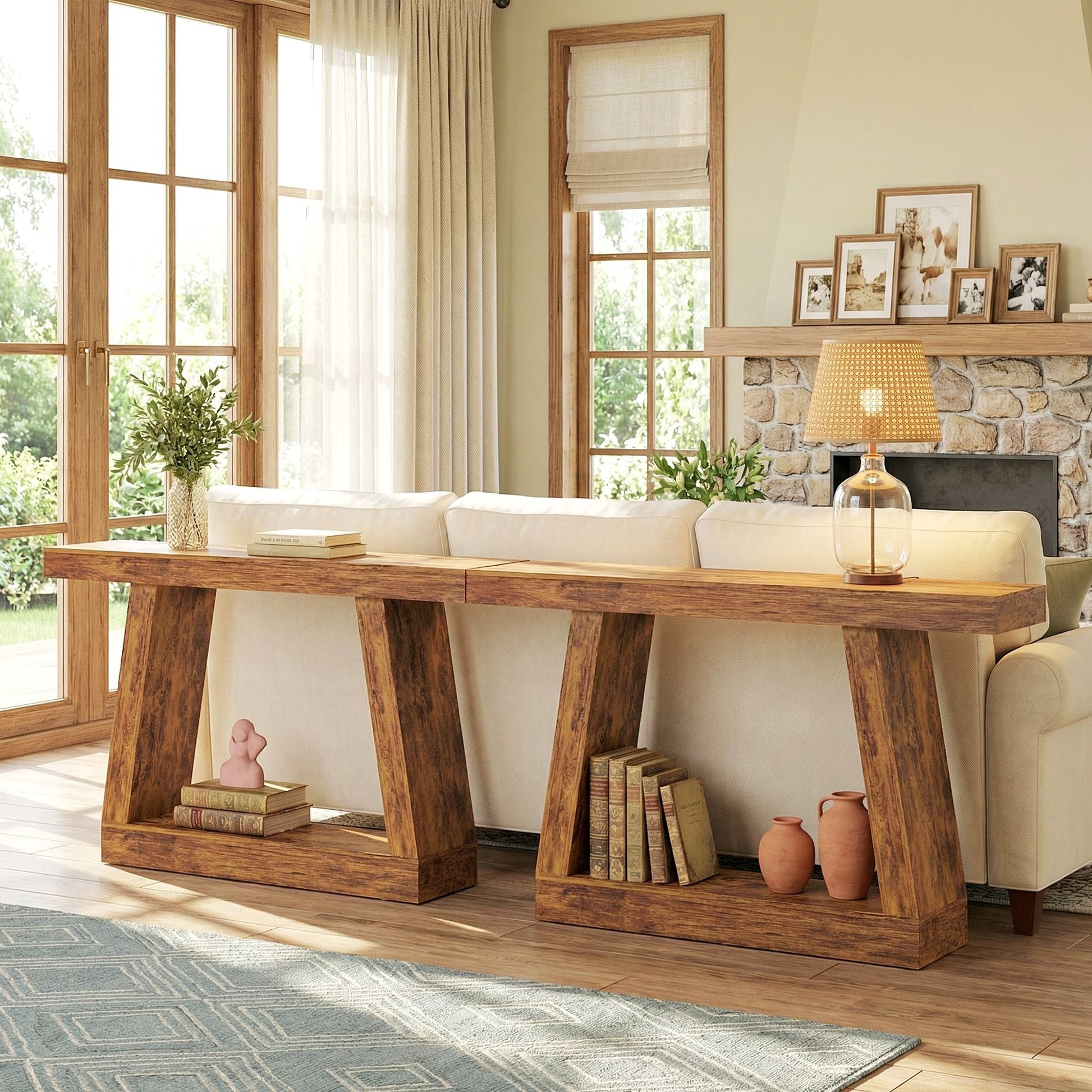 55" Farmhouse Console Table, 2-Tier Entryway Table with Storage for Hallway, Living Room, Behind Couch, Rustic Brown New Era Fashion LLc