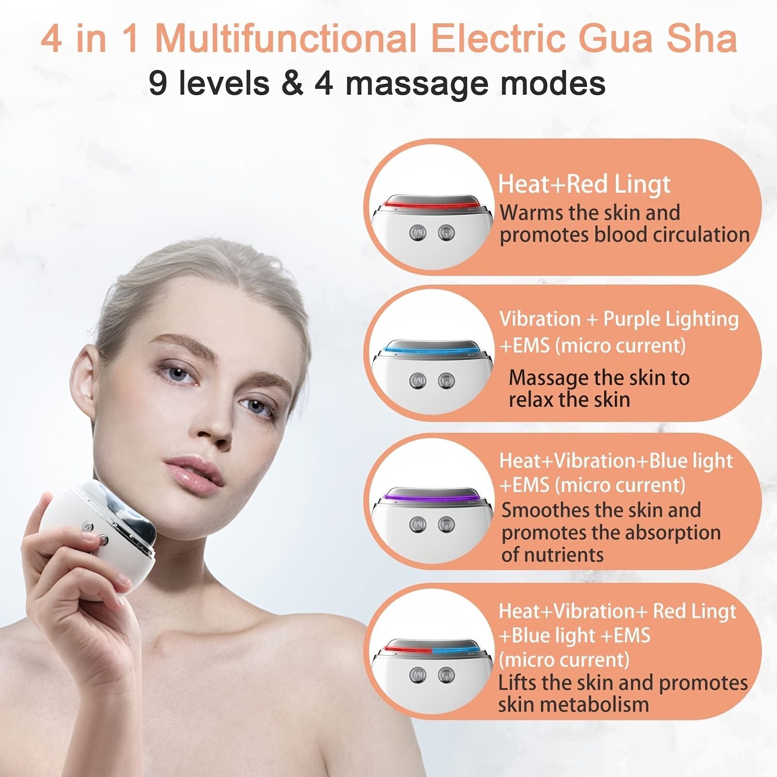 1pc Electric Gua Sha Facial Tools; Face Scraping Massager With 9 Modes; Skin Care Tool For Anti-Aging; Improve Facial Contour New Era Fashion LLc