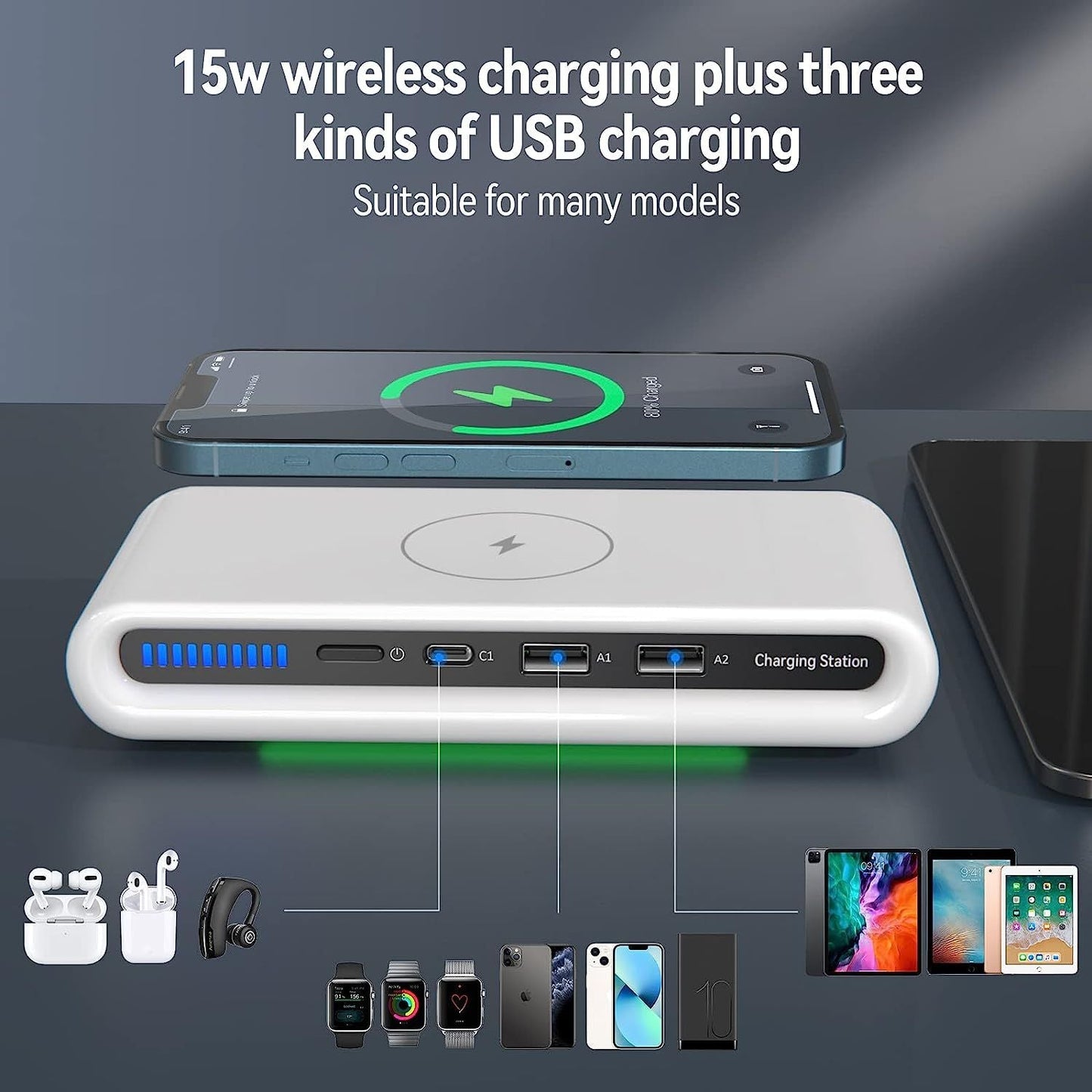 Wireless Charger 30W USB Wireless Charging Station for Multiple Device with USB C Ports Compatible for iPhone 14/13/12/Pro Max Google Pixel New Era Fashion LLc