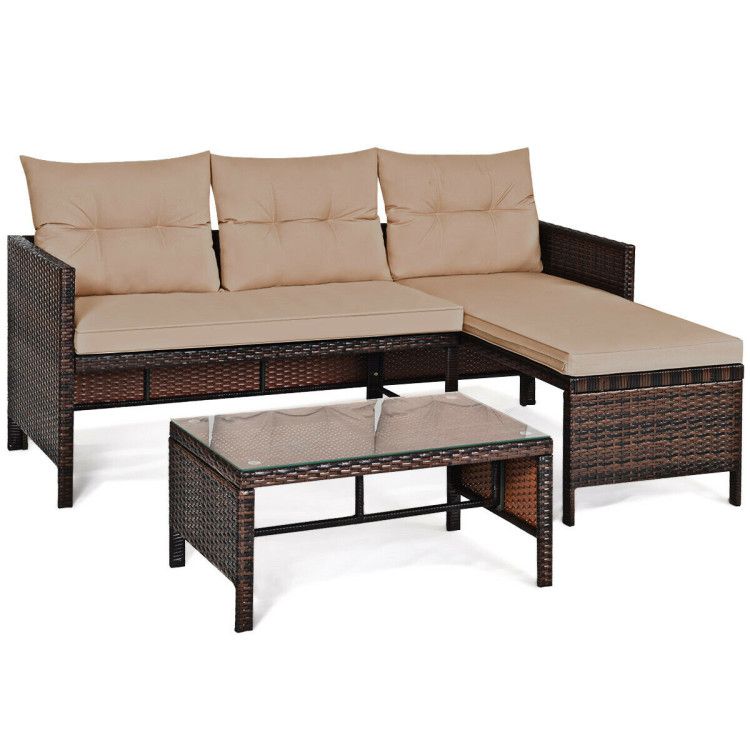 3 Pieces Outdoor Patio Corner Rattan Sofa Set New Era Fashion LLc