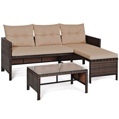 3 Pieces Outdoor Patio Corner Rattan Sofa Set New Era Fashion LLc