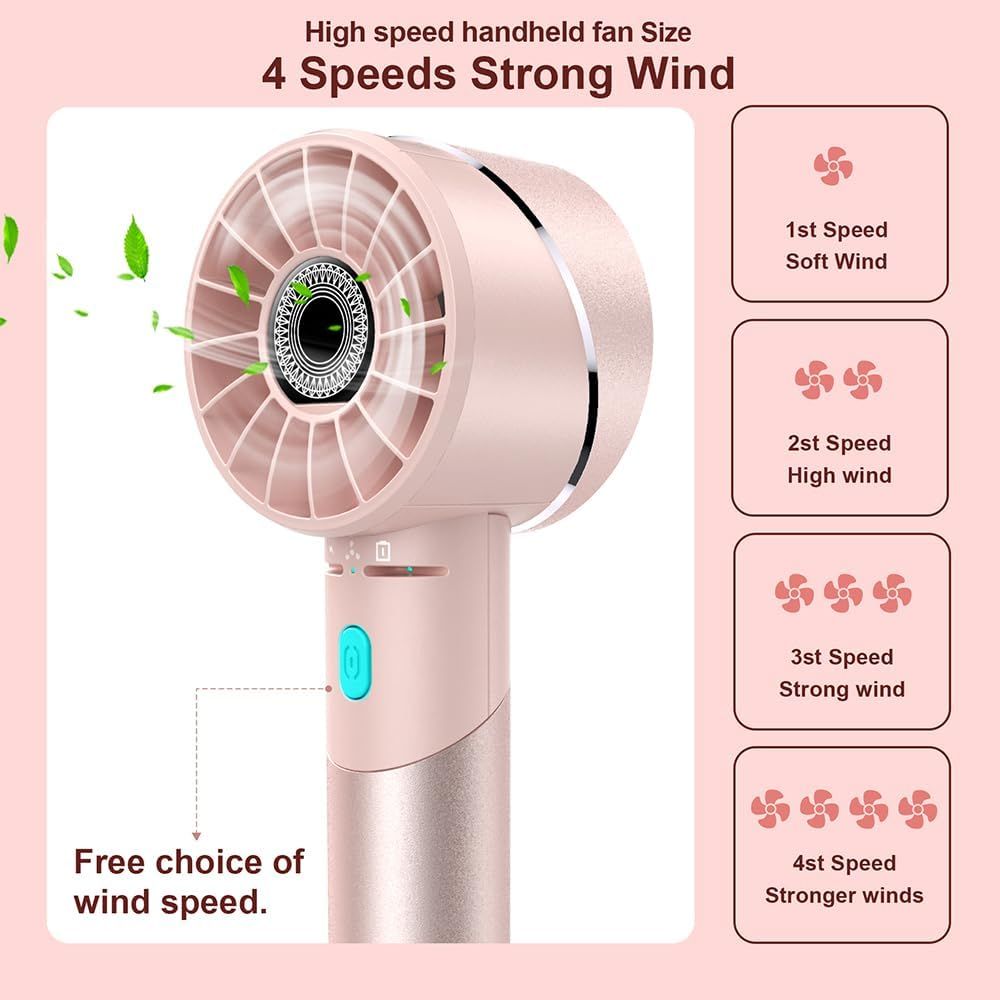 Handheld Fan, Mini Small Portable Turbo Fan, Rechargeable with 4 High Speeds Personal Fans, Max 16H Runtime, For Travel, Office, Outdoor - New Era Fashion LLc