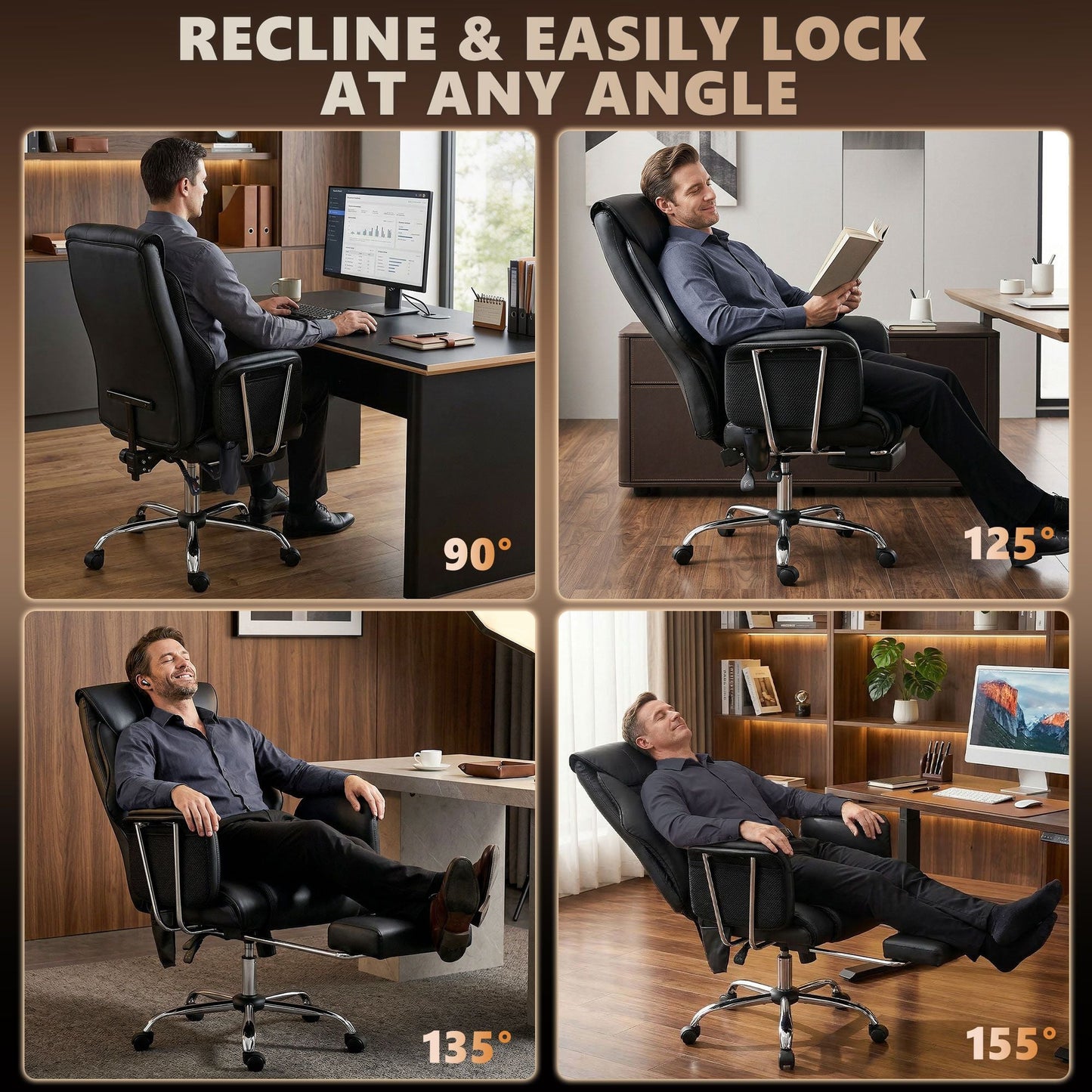 HOMCOM Massage Office Chair with 6 Points Vibration, Executive Desk Chair with High Back, PU Leather, Footrest, Black New Era Fashion LLc