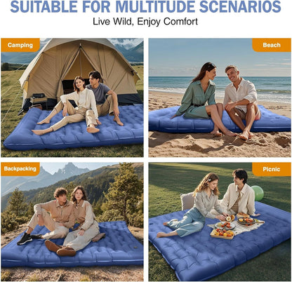 Camping Sleeping Pad, Ultralight Camping Mat with Pillow Built-in Foot Pump, 4" Thick Inflatable Sleeping Mat Compact for Backpacking, Hiking, Car Traveling, Camp Tent New Era Fashion LLc