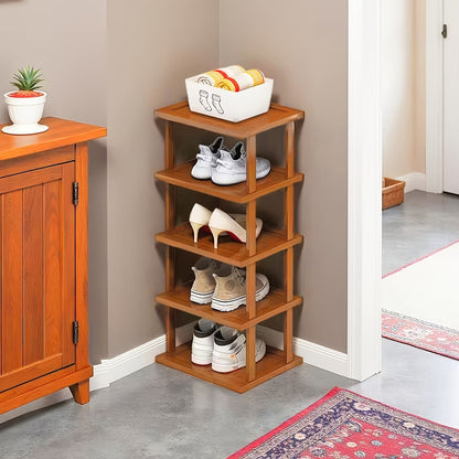 Versatile Bamboo Expandable Folding Storage Rack - 3/6/9 Layer Organizer for Any Room, No Assembly Needed! New Era Fashion LLc
