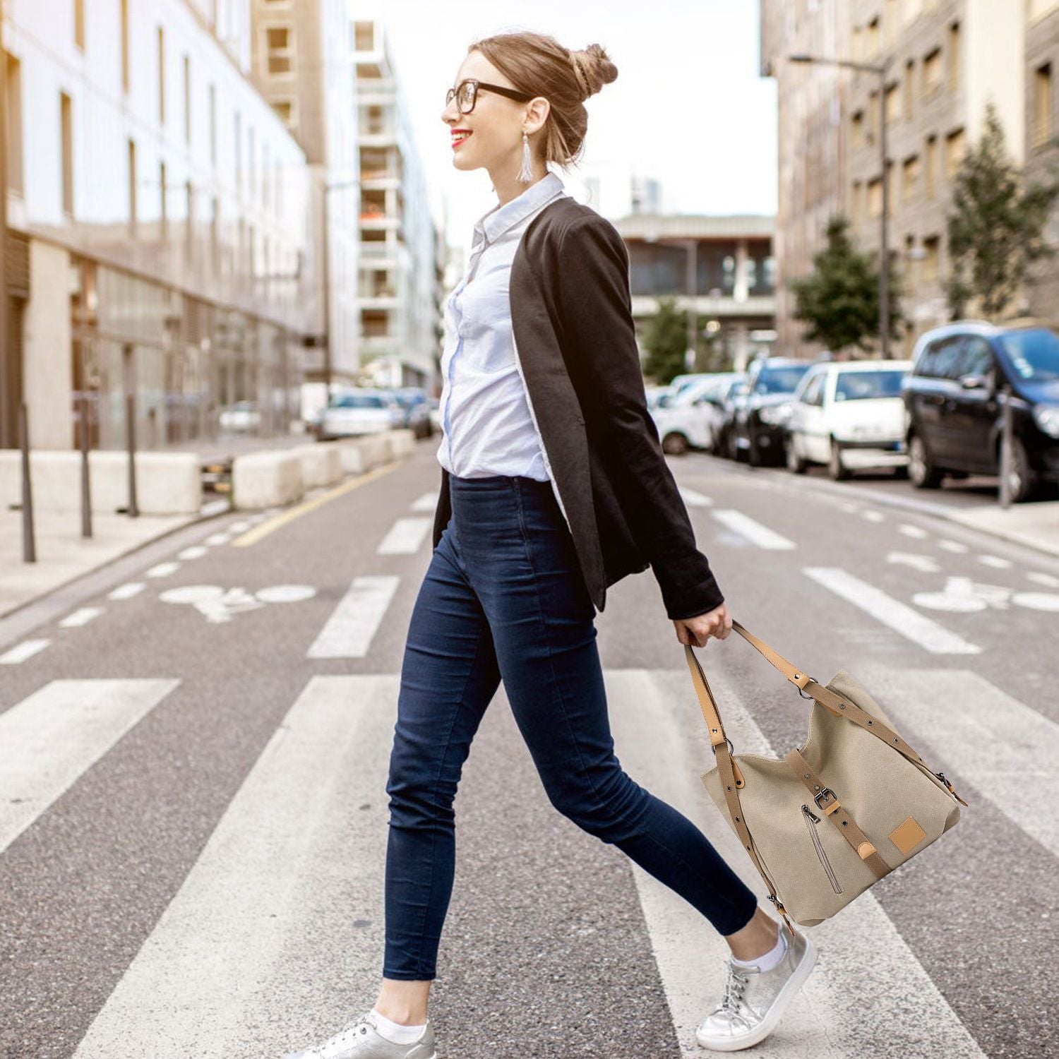 Ladies Canvas Tote Bag Multifunctional Purse Handbag Adjustable Shoulder Rucksack Convertible Backpack Wear-Resistant Dirt-Proof For Women School Office Travel New Era Fashion LLc