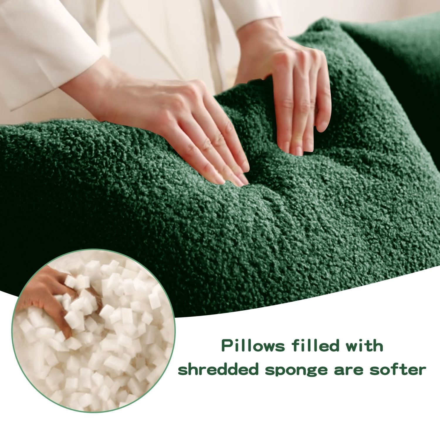 Soft Teddy Fabric Boneless Sofa,No Assembly Required Streamlined Design,Anti-Slip Design 32D High Density Sponge Fits Living Rooms Bedrooms,Green New Era Fashion LLc