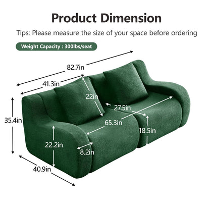 Soft Teddy Fabric Boneless Sofa,No Assembly Required Streamlined Design,Anti-Slip Design 32D High Density Sponge Fits Living Rooms Bedrooms,Green New Era Fashion LLc