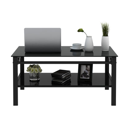 Glass Lift Top Coffee Table;  Modern Simple 2-Layer Tempered Glass Coffee Table for Living Room;  Black New Era Fashion LLc