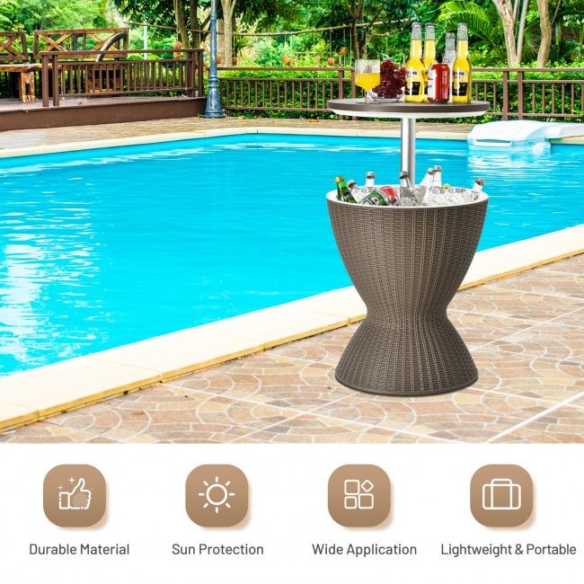 3 in 1 8 Gallon Patio Rattan Cooler Bar Table with Adjust Ice Bucket New Era Fashion LLc