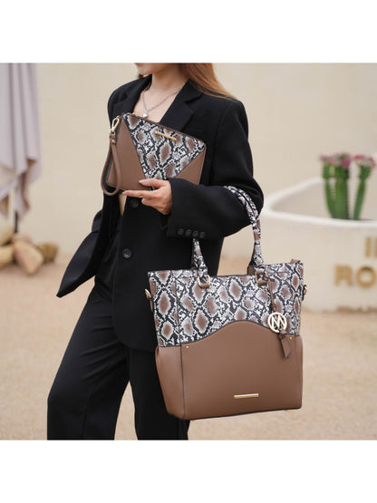 MKF Collection Iris Snake Embossed Vegan Leather Women Tote Bag with matching Wristlet Pouch by Mia k New Era Fashion LLc