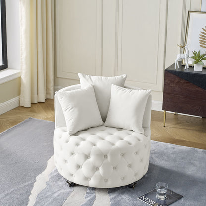Velvet Upholstered Swivel Chair for Living Room, with Button Tufted Design and Movable Wheels, Including 3 Pillows New Era Fashion LLc
