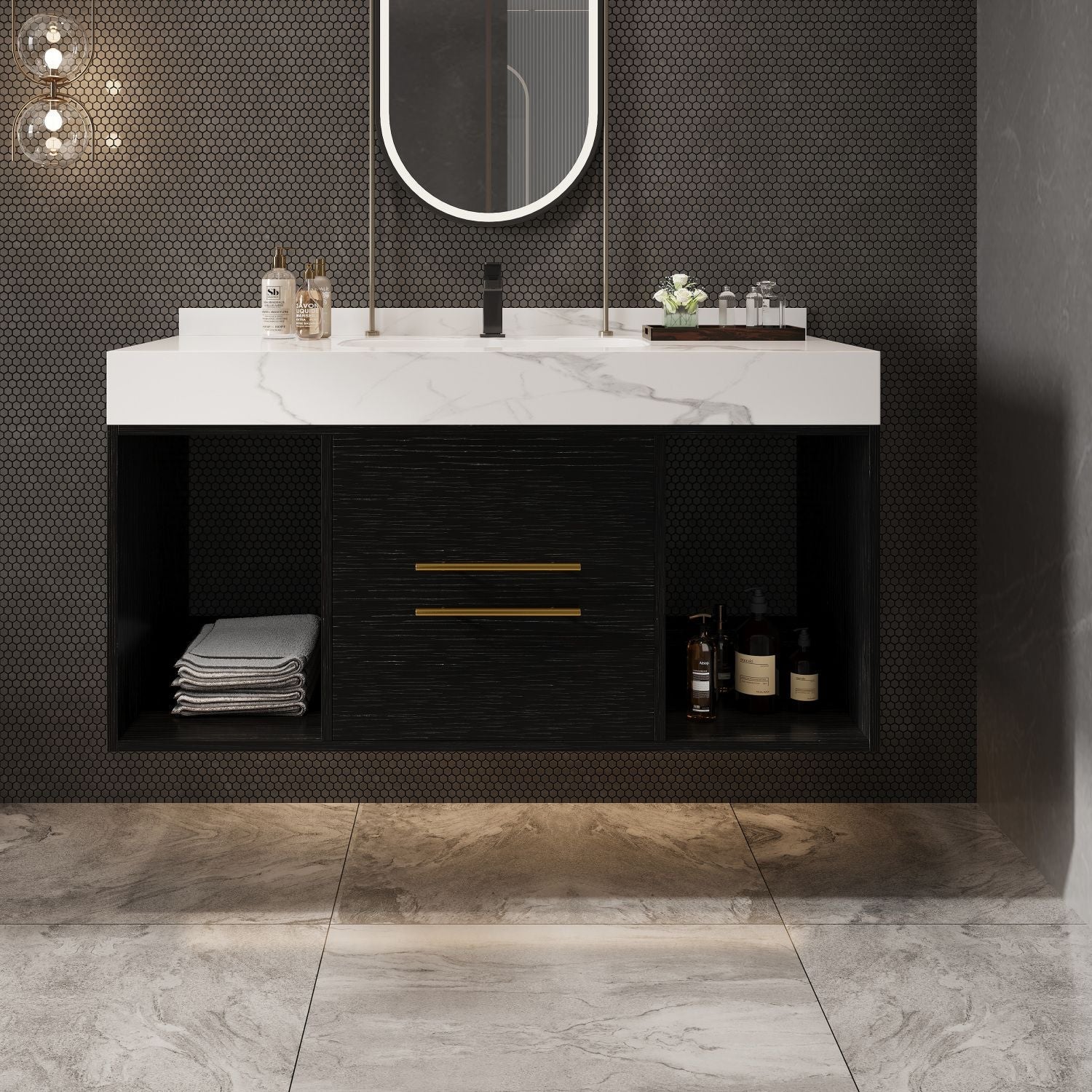39.4" Bathroom Vanities with Ceramic Sink,Floating Bathroom Vanity,Wall Mounted Storage Cabinet with 2 Drawers and 2 Storage Spaces,Modern Bathroom Sink Cabinet with Metal Handles New Era Fashion LLc