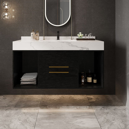39.4" Bathroom Vanities with Ceramic Sink,Floating Bathroom Vanity,Wall Mounted Storage Cabinet with 2 Drawers and 2 Storage Spaces,Modern Bathroom Sink Cabinet with Metal Handles New Era Fashion LLc