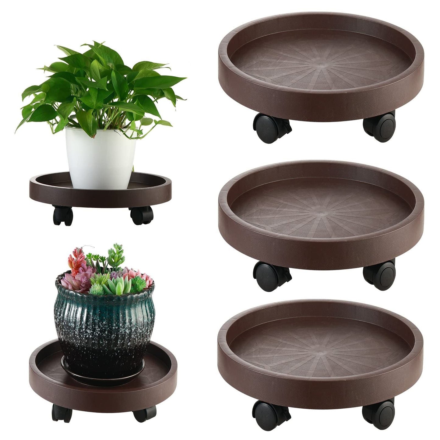 8 Pack Plant Caddy with Wheels Heavy Duty 12.2 Inch Plant Dolly with Locking Casters Rolling Plant Stand for Indoor Outdoor, Brown New Era Fashion LLc