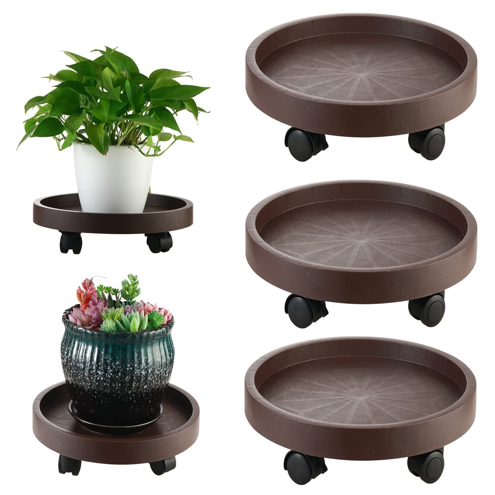 8 Pack Plant Caddy with Wheels Heavy Duty 12.2 Inch Plant Dolly with Locking Casters Rolling Plant Stand for Indoor Outdoor, Brown New Era Fashion LLc
