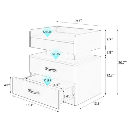 2 Set Nightstand with Adjustable LED Strip Light, 2-drawers, Large Storage Space, Suitable for Bedside Table, Coffee Table, Sofa Side Table or End Table for Study Desk New Era Fashion LLc