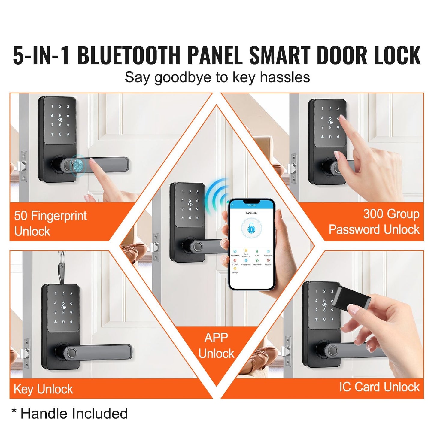 Smart Lock, 5-in-1 Smart Door Knob, Fingerprint Deadbolt with App Control, Bluetooth Smart Lock, Keyless Entry Door Lock with Handle, Biometric Door Lock, Keypad Digital Door Lock for Front Door New Era Fashion LLc