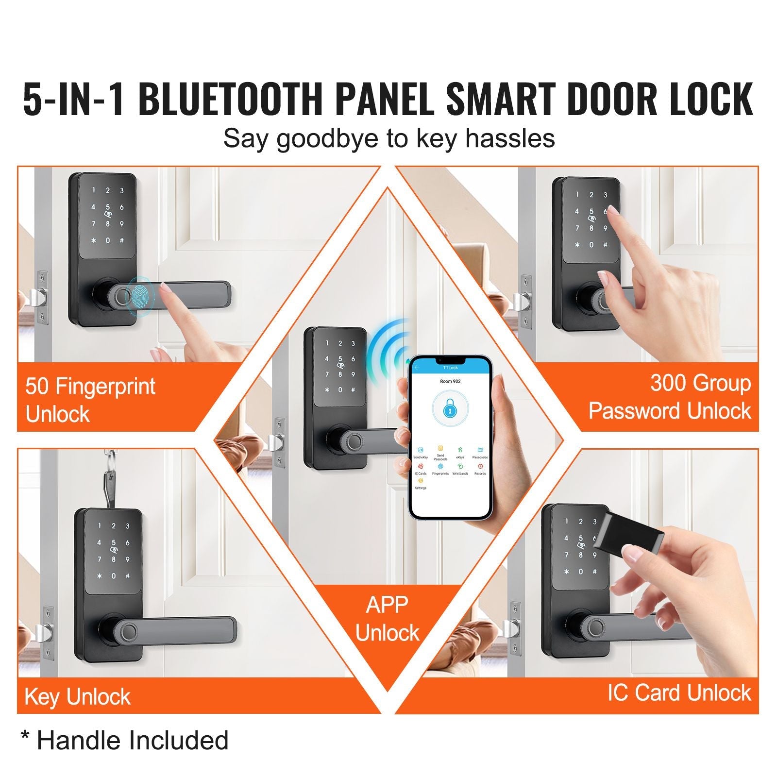 Smart Lock, 5-in-1 Smart Door Knob, Fingerprint Deadbolt with App Control, Bluetooth Smart Lock, Keyless Entry Door Lock with Handle, Biometric Door Lock, Keypad Digital Door Lock for Front Door New Era Fashion LLc
