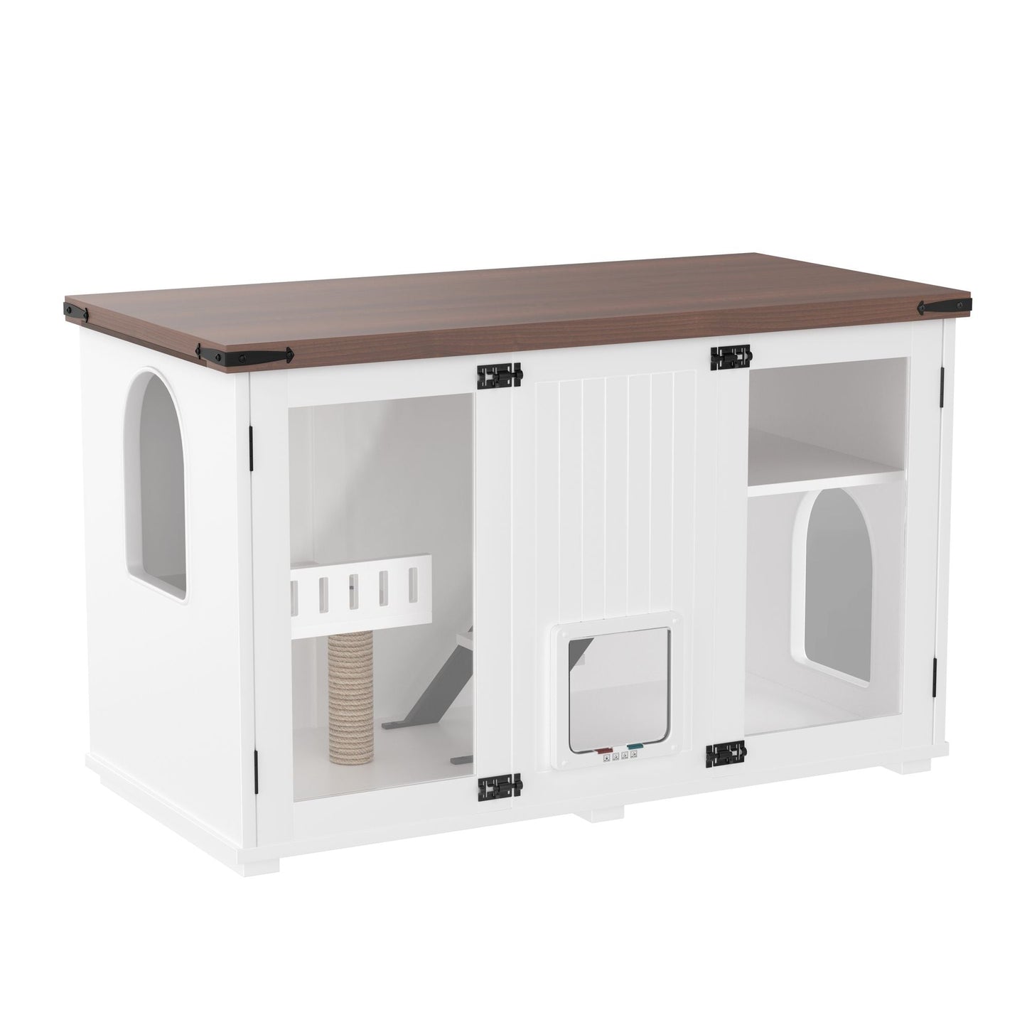 47.25" Large Cat Litter Box Enclosure with LED Light, Hidden Litter Box Furniture, Cat House with Stairs and Cat Scratching Post, Cat Cabinet Side Table with Smart Doors for Living Room New Era Fashion LLc