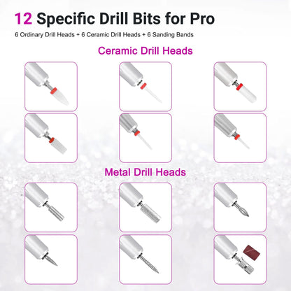 Portable Electric Nail Drill 35000RPM Nails Milling Cutter Wireless Pedicure Grinder Rechargeable Nail Drilling Machine (Silver) New Era Fashion LLc