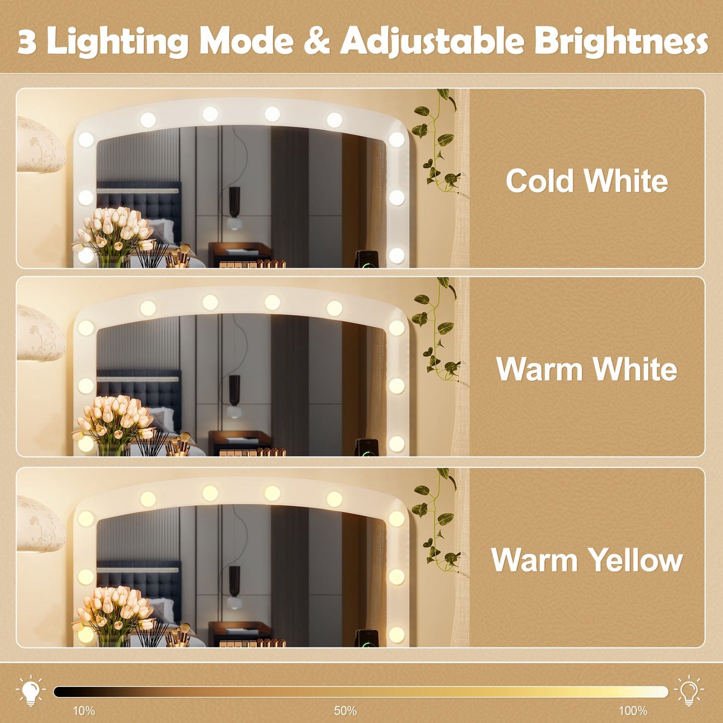 Luxurious Makeup Vanity with 10 Hollywood Bulbs, 3 Color Lighting Modes, Classic Dressing Table with Cushioned Stool and 9 Storage Drawers for Bedroom New Era Fashion LLc