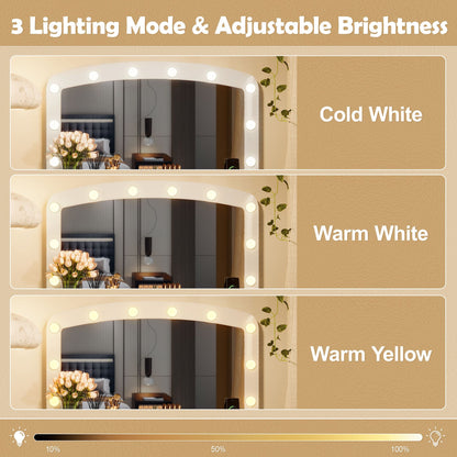 Luxurious Makeup Vanity with 10 Hollywood Bulbs, 3 Color Lighting Modes, Classic Dressing Table with Cushioned Stool and 9 Storage Drawers for Bedroom New Era Fashion LLc