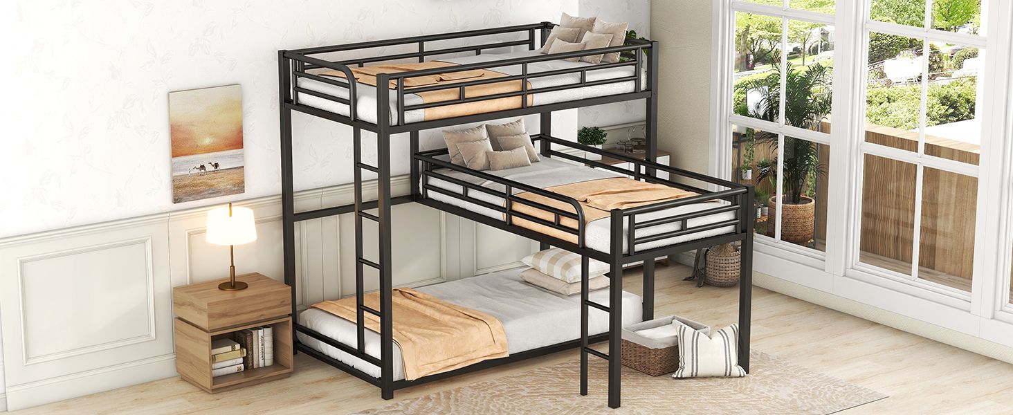 L-shaped Metal Triple Twin Size Bunk Bed New Era Fashion LLc