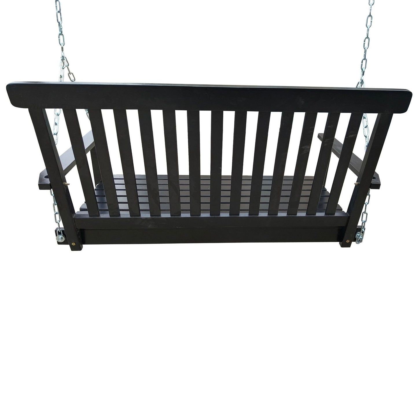 Front Porch Swing with Armrests;  Wood Bench Swing with Hanging Chains; for Outdoor Patio ; Garden Yard;  porch;  backyard;  or sunroom; Easy to Assemble; black New Era Fashion LLc