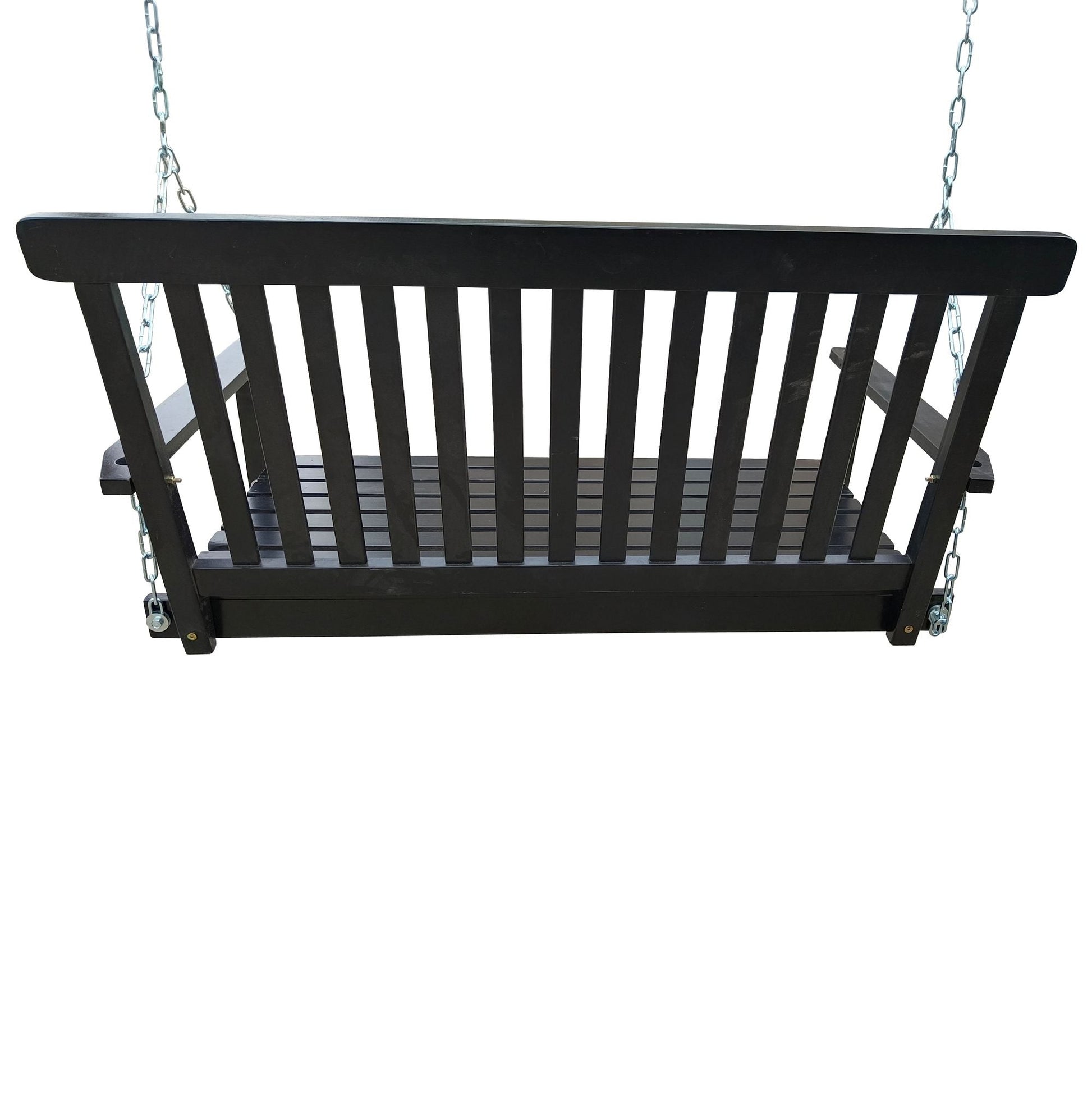 Front Porch Swing with Armrests;  Wood Bench Swing with Hanging Chains; for Outdoor Patio ; Garden Yard;  porch;  backyard;  or sunroom; Easy to Assemble; black New Era Fashion LLc