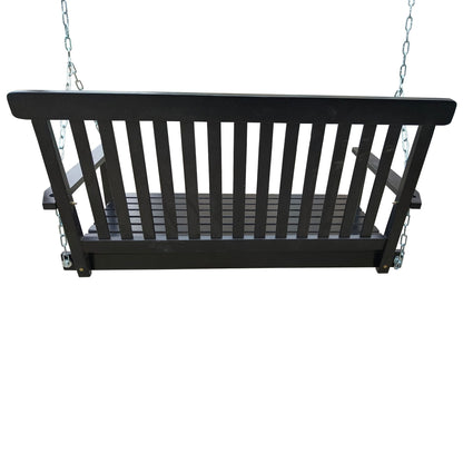 Front Porch Swing with Armrests;  Wood Bench Swing with Hanging Chains; for Outdoor Patio ; Garden Yard;  porch;  backyard;  or sunroom; Easy to Assemble; black New Era Fashion LLc