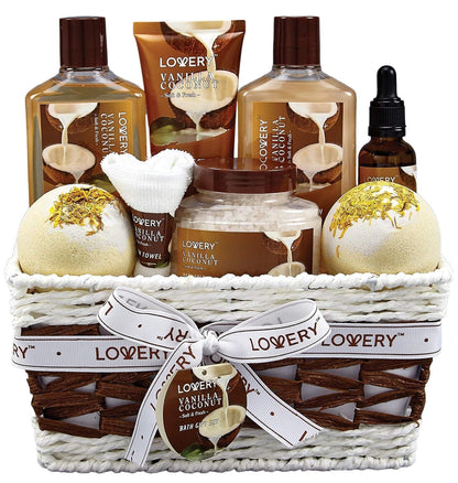 Gifts For Women Gift Basket for Women– 9 Piece Set of Vanilla Coconut Home Spa Set, Luxurious Gifts for Her, Bath and Body Sets Includes Fragrant Lotions, Large Bath Bombs, Coconut Oil New Era Fashion LLc