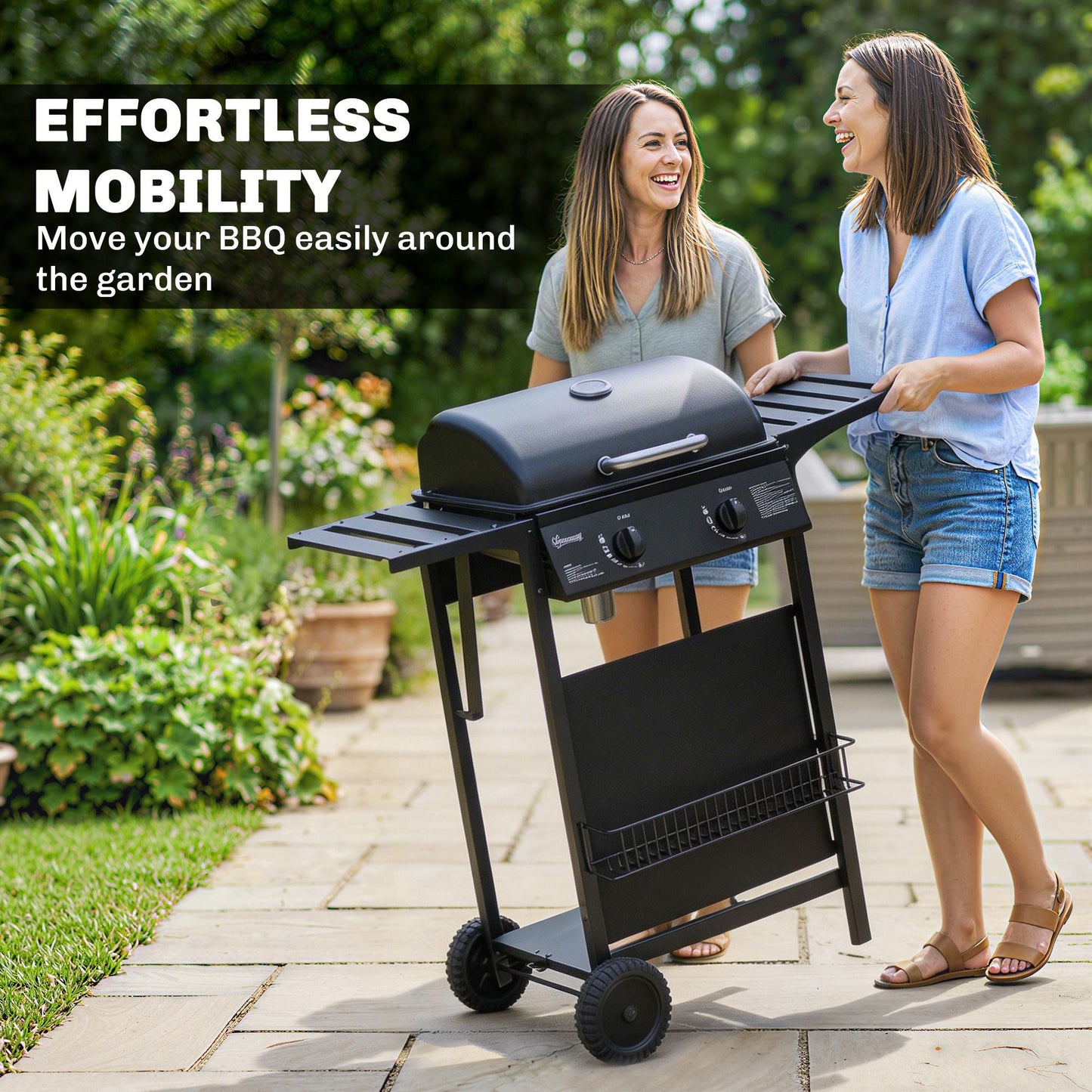 2 Burner Propane Gas Grill, 18000 BTU BBQ Grill with Wheels, Warming Rack, Shelf, Thermometer, Grease Cup, Black New Era Fashion LLc