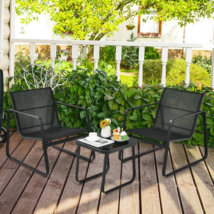 3 Pieces Patio Bistro Furniture Set with Glass Top Table Garden Deck New Era Fashion LLc