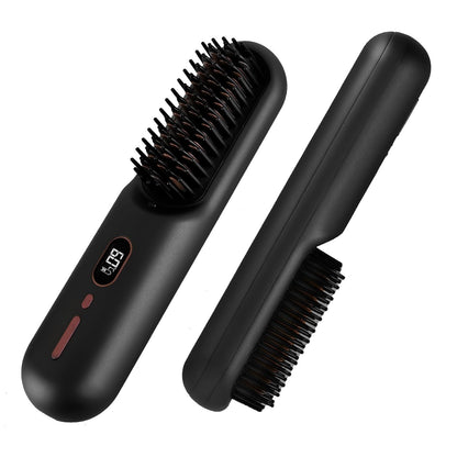 Cordless Negative Ion Hair Straightener Brush Rechargeable Mini Styling Comb with 12 Heating Levels Anti-scald 30S Preheating 30Mins Auto Sleep LCD Display New Era Fashion LLc